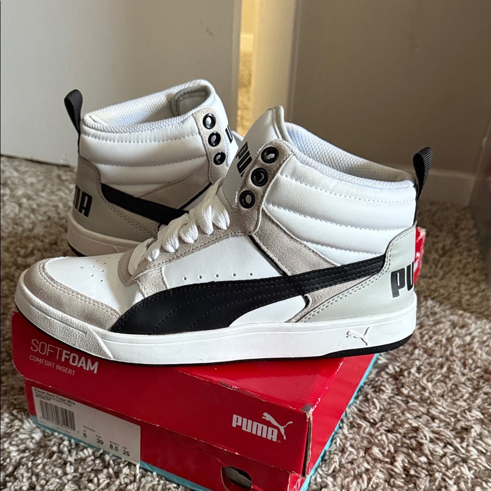 Puma High-Top Sneakers in US size 6.5C White and Black and Kakhi - Picture 2 of 7